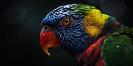 Rainbow Lorikeet close up portrait on forest background. Generative AI.の素材