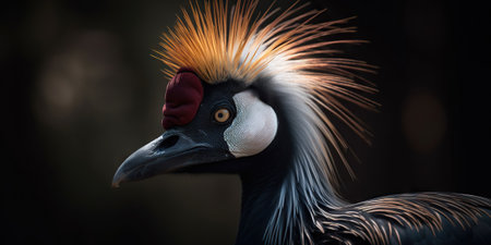 A beautiful close-up of an African crowned crane. Generative AI.の素材