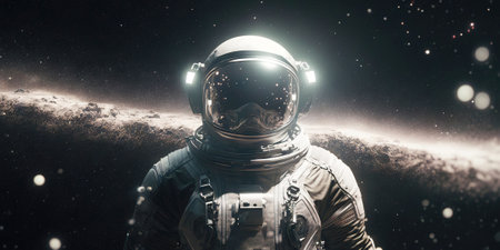 Portrait of astronaut floating in space. Generative AIの素材