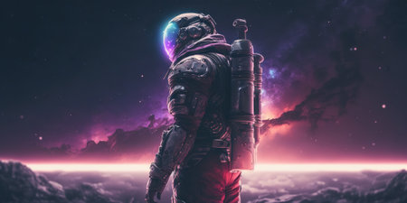 Portrait of astronaut floating in space. Generative AIの素材