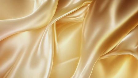 Elegant smooth golden silk. Warped silk cloth. Generative AI.の素材