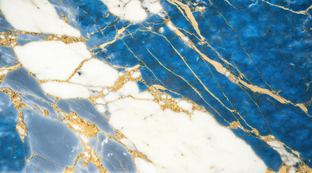 Blue and white marble with golden veins background. Generative AI.の素材