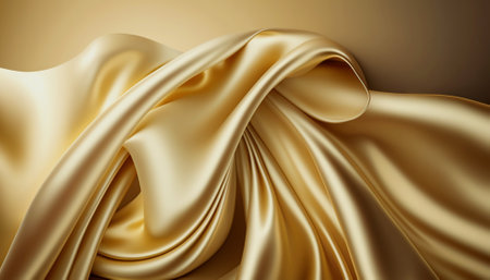 Elegant smooth golden silk. Warped silk cloth. Generative AI.の素材