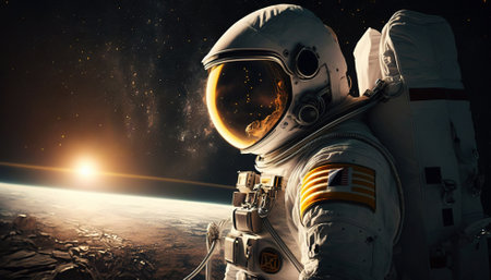 Portrait of astronaut floating in space. Generative AIの素材