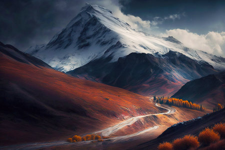 High mountain peak landscape. Generative AI.の素材