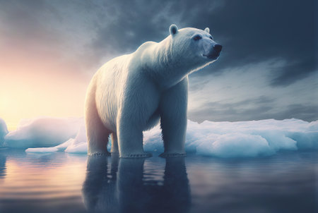 Polar bear, full body, front view. Looking straight. Northern wildlife. Generative AI.の素材