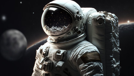 Portrait of astronaut floating in space. Generative AIの素材