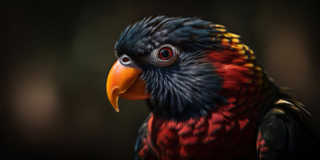 Close up Dusky lories with red and black feather. Generative AI.の素材