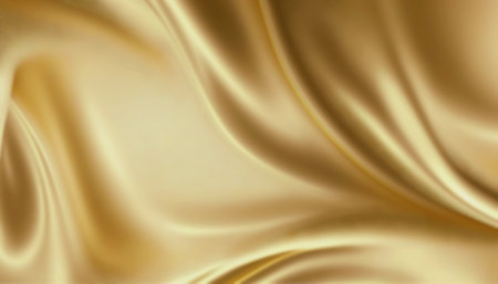 Elegant smooth golden silk. Warped silk cloth. Generative AI.の素材