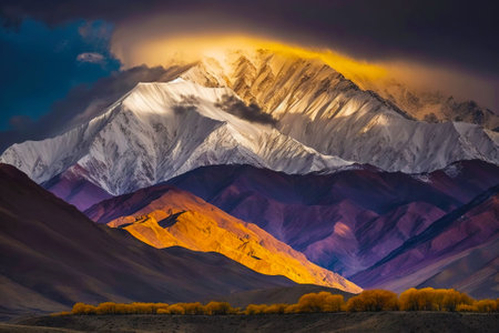 High mountain peak landscape. Generative AI.の素材