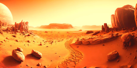 Desert Mars landscapes with sand and rocks. Generative AI.の素材