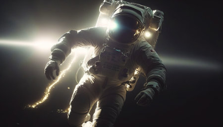 Portrait of astronaut floating in space. Generative AIの素材