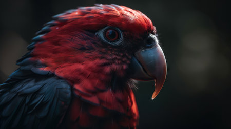 Close up Dusky lories with red and black feather. Generative AI.の素材