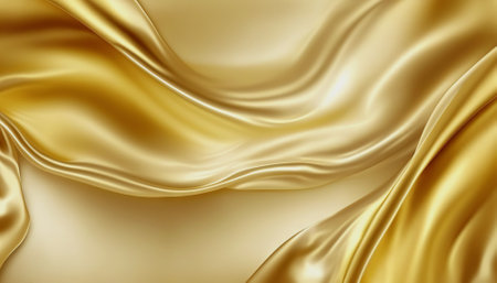 Elegant smooth golden silk. Warped silk cloth. Generative AI.の素材