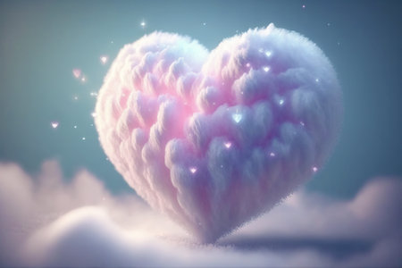 Heart shaped cloud on pink background. Valentine's Day. Generative AI.の写真素材