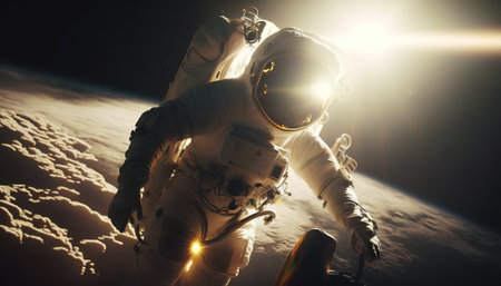 Portrait of astronaut floating in space. Generative AIの素材