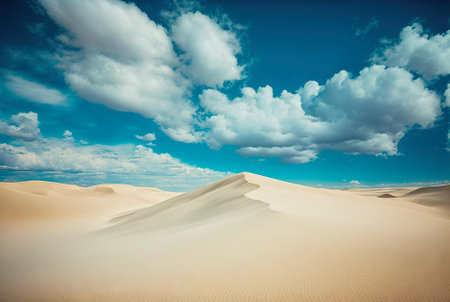 Desert sand minimalistic landscape. Atmospheric scenic dunes imaginary view. Generative AI.の素材