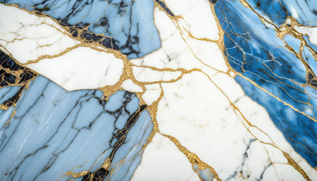 Blue and white marble with golden veins background. Generative AI.の素材