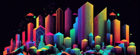Abstract modern cityscape minimalistic illustration. Generative AI.の素材