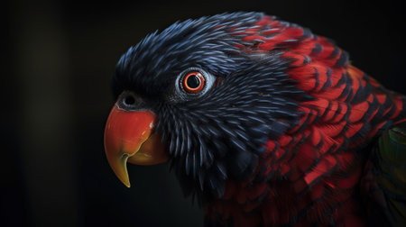 Close up Dusky lories with red and black feather. Generative AI.の素材