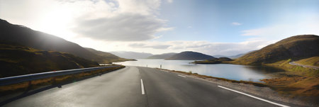 Road to horizon in mountain landscape. Generative AI.の素材