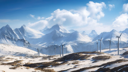 Power generating Windmills in Mountains. Green energy. Generative AI.の素材
