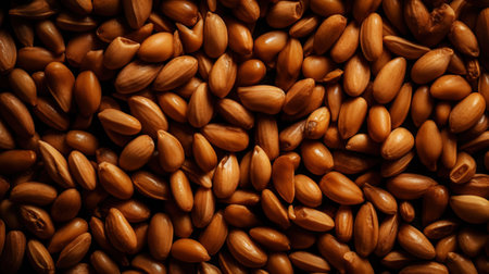Pile of pine nuts background. Food backdrop. Generative AI.の素材