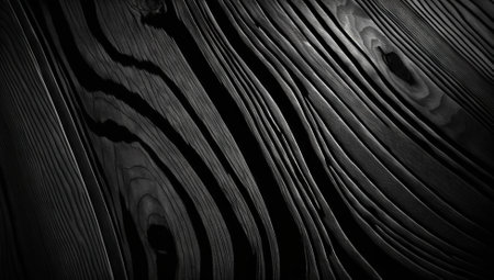 Black wood, background texture. Dark wooden surface. Generative AI.の素材