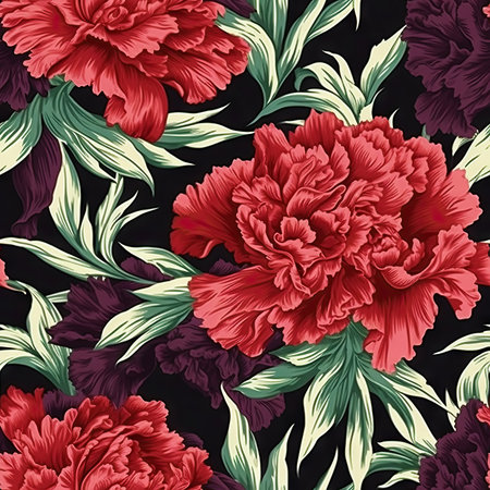 Carnation flower seamless pattern. Floral seamless background. Generative AI.の素材