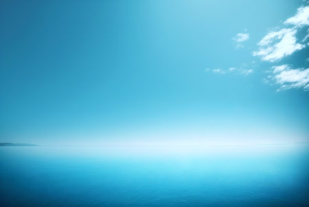 Minimalistic sea horizon under a blue sky. Generative AI.の素材