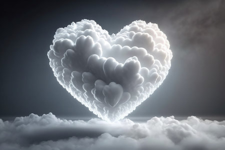 Heart shaped cloud on pink background. Valentine's Day. Generative AI.の素材