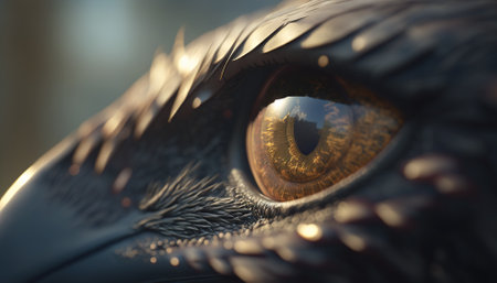 Closeup of raven eye. Macro of bird eye. Generative AI.の素材