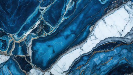 Blue and white marble with golden veins background. Generative AI.の素材