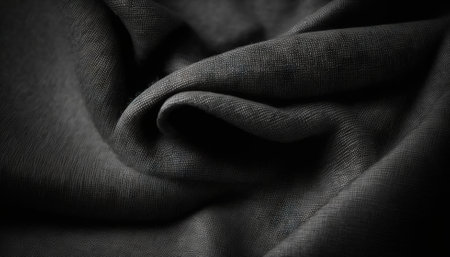 Dark grey fabric cloth texture for background, crumpled cotton. Generative AI.の素材