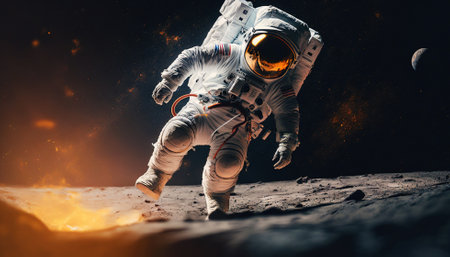 Portrait of astronaut floating in space. Generative AIの素材
