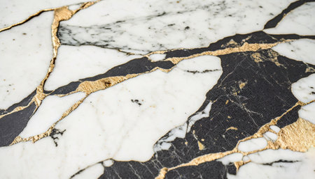 Black white marble with golden veins background. Generative AI.の素材