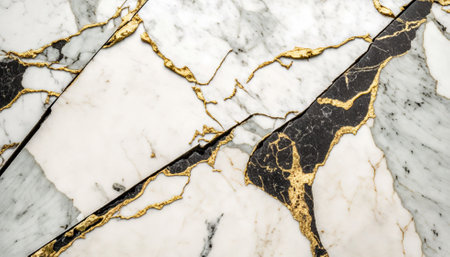 Black white marble with golden veins background. Generative AI.の素材