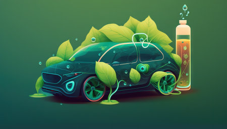 Hydrogen powered car conceptual illustration. Generative AI.の素材