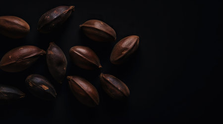 Pili nuts group background. Food backdrop. Generative AI.の素材