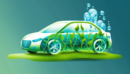 Hydrogen powered car conceptual illustration. Generative AI.の素材