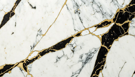 Black white marble with golden veins background. Generative AI.の素材