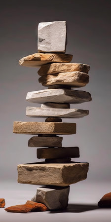 Balancing stones. Tower of pebble. Zen mediation concept. Generative AI.の素材
