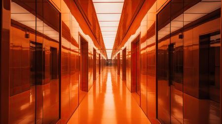 Orange abstract futuristic tunnel with neon lines. Generative AI.の素材