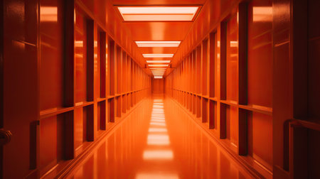Orange abstract futuristic tunnel with neon lines. Generative AI.の素材