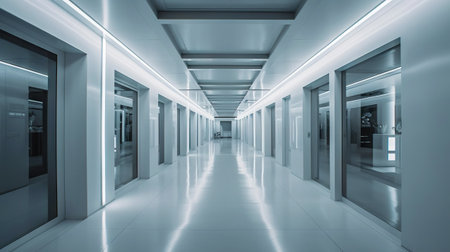 Gray abstract futuristic tunnel with neon lines. Generative AI.の素材