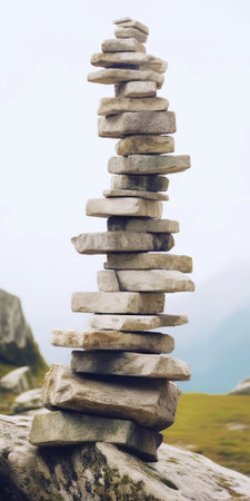 Balancing stones. Tower of pebble. Zen mediation concept. Generative AI.の素材