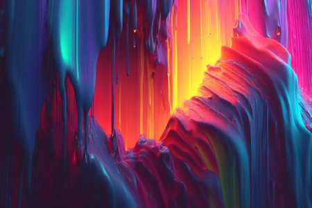Iridescent paint colorful vivid background. Liquid splashes and drops. Generative AI.の素材