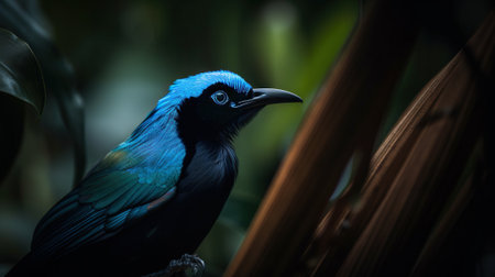 Blue Bird-of-Paradise close up with plants background. Generative AI.の素材