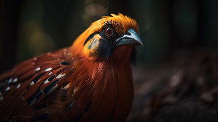 Golden pheasant close up with forest background. Generative AI.の素材