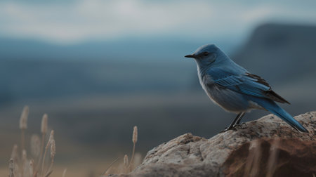 Mountain Bluebirdon a blurry background. Generative AI.の素材